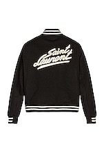 Saint Laurent Teddy College Varsity Jacket in Black, view 2, click to view large image.