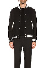 Saint Laurent Teddy College Varsity Jacket in Black, view 3, click to view large image.
