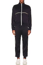 Saint Laurent Satin Detail Piping Sweatpants in Marine Force, view 6, click to view large image.