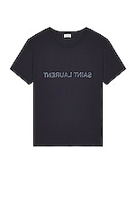 Saint Laurent Reverse T-Shirt in Marine & Natural, view 1, click to view large image.