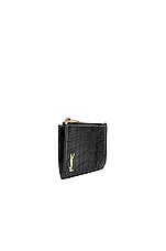 Saint Laurent Zipped Fragments Credit Card Case in Noir, view 3, click to view large image.