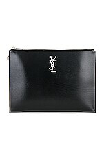 Saint Laurent Monogram Zippered Tablet Holder in Noir, view 1, click to view large image.