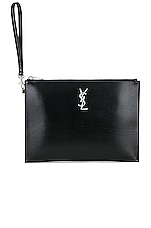 Saint Laurent Monogram Zippered Tablet Holder in Noir, view 5, click to view large image.