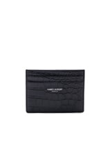 Saint Laurent Croc Leather Card Case in Black, view 1, click to view large image.