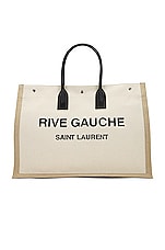 Saint Laurent Rive Gauche Tote in Off White & Black, view 1, click to view large image.