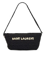 Saint Laurent Le Rafia Raffia Bag in Black & Beige, view 1, click to view large image.