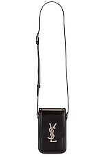Saint Laurent Ysl Solferino Phone Case Bag in Nero, view 1, click to view large image.