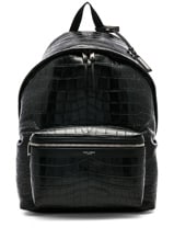 Saint Laurent City Backpack in Black Croc, view 1, click to view large image.