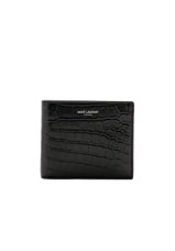 Saint Laurent Matte Croc Billfold Wallet in Black, view 1, click to view large image.