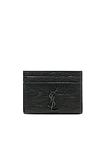 Saint Laurent Croc Embossed Cardholder in Black, view 1, click to view large image.