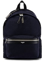 Saint Laurent City Backpack in Midnight Blue & Black, view 1, click to view large image.