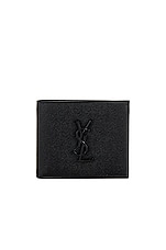 Saint Laurent East West Monogram Wallet in Black, view 1, click to view large image.