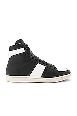 Saint Laurent Signature Court Classic SL/10H Leather High Top Sneakers in Black & White, view 1, click to view large image.