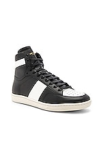 Saint Laurent Signature Court Classic SL/10H Leather High Top Sneakers in Black & White, view 2, click to view large image.
