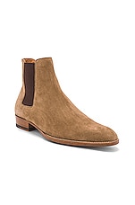 Saint Laurent Suede Wyatt Chelsea Boots in Light Cigar, view 2, click to view large image.