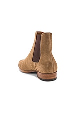 Saint Laurent Suede Wyatt Chelsea Boots in Light Cigar, view 3, click to view large image.