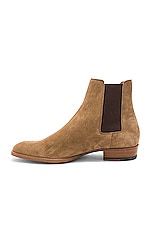 Saint Laurent Suede Wyatt Chelsea Boots in Light Cigar, view 5, click to view large image.