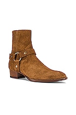 Saint Laurent Wyatt Leather Boot in Noisette, view 2, click to view large image.