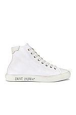 Saint Laurent Malibu Mid Top Sneaker in Blanc Optique, view 1, click to view large image.