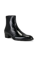 Saint Laurent Wyatt Western Zipped Boot in Noir, view 2, click to view large image.