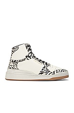 Saint Laurent SL24 Mid Top Sneaker in White & Pony Ziger, view 1, click to view large image.