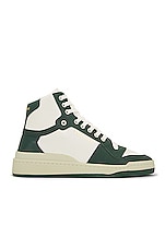 Saint Laurent SL24 Mid Top Sneaker in White & Green, view 1, click to view large image.