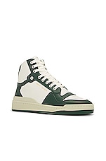 Saint Laurent SL24 Mid Top Sneaker in White & Green, view 2, click to view large image.