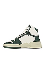 Saint Laurent SL24 Mid Top Sneaker in White & Green, view 5, click to view large image.