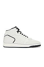 Saint Laurent Sl80 Mid Top Sneaker Cuir Meridiano Graine in White, view 1, click to view large image.