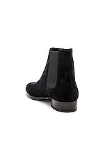 Saint Laurent Suede Wyatt 30 Chelsea Boots in Black, view 3, click to view large image.