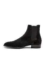Saint Laurent Suede Wyatt 30 Chelsea Boots in Black, view 5, click to view large image.