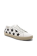 Saint Laurent Leather SL/06 Low-Top Star Sneakers in Optic White & Black & Silver, view 2, click to view large image.