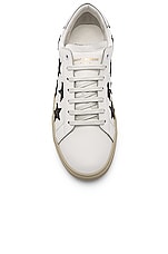 Saint Laurent Leather SL/06 Low-Top Star Sneakers in Optic White & Black & Silver, view 4, click to view large image.