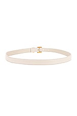 Saint Laurent Logo Leather Belt in Crema Soft, view 2, click to view large image.