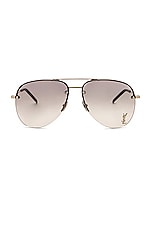 Saint Laurent Classic 11M Aviator Sunglasses in Shiny Silver & Gradient Grey, view 1, click to view large image.