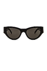 Saint Laurent Monogram Acetate Cat Eye Sunglasses in Shiny Black, view 1, click to view large image.