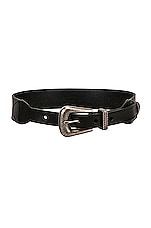 Saint Laurent Folk Buckle Belt in Nero, view 1, click to view large image.