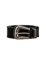 Saint Laurent Folk Buckle Belt in Nero, view 3, click to view large image.