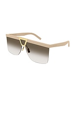 Saint Laurent Palace Mask Sunglasses in Ivory, Gold, & Gradient Brown, view 2, click to view large image.