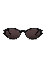 Saint Laurent Oval Sunglasses in Black, view 1, click to view large image.