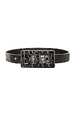 Saint Laurent Embossed Leather Belt in Nero, view 1, click to view large image.