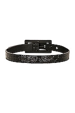 Saint Laurent Embossed Leather Belt in Nero, view 2, click to view large image.