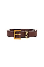 Saint Laurent Skinny Cassandre Long Belt in Dark Brown Chocolate & Brown Chocolate, view 3, click to view large image.