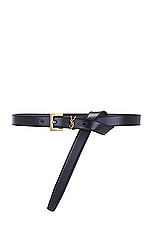 Saint Laurent Skinny Cassandre Long Belt in Nero, view 1, click to view large image.