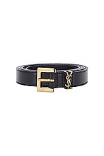 Saint Laurent Skinny Cassandre Long Belt in Nero, view 3, click to view large image.