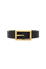 Saint Laurent Rectangle Buckle Belt in Nero, view 3, click to view large image.