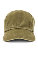 Saint Laurent Washed Denim Cap in Khaki, view 1, click to view large image.