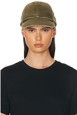 Saint Laurent Washed Denim Cap in Khaki, view 2, click to view large image.