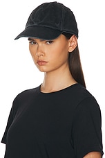 Saint Laurent Washed Denim Cap in Black, view 2, click to view large image.