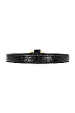 Saint Laurent Croc Embossed Oval Buckle Belt in Nero, view 2, click to view large image.